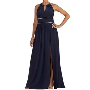 OLEG CASSINI Halter Dress Rhinestone New Year’s Eve Gown Blue 12